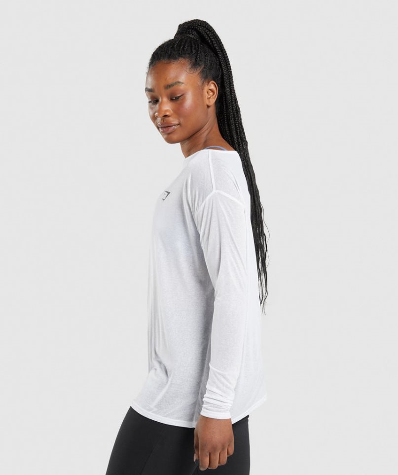 Women's Gymshark Training Oversized Long Sleeve Top T-Shirts White | NZ 3LUAKD